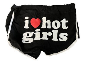 Women's Day Break Size Medium "I Heart Hot Girls" Black White Mini Shorts